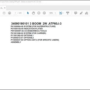 Tadano Crane 34090190101 3 BOOM 2W ,ATF60J-3 Spare Parts Catalog Manual - PDF DOWNLOAD