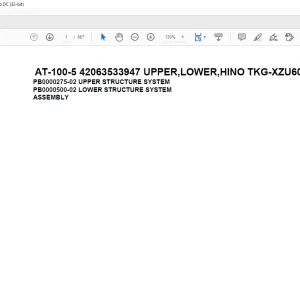Tadano Crane AT-100-5 42063533947 UPPER,LOWER,HINO TKG-XZU600X-TYMMC6 Spare Parts Catalog Manual - PDF DOWNLOAD