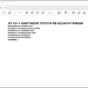 Tadano Crane AT-121-1 43007160200 TOYOTA PB-XZU301H-TKMQS6 Parts Catalog Manual - PDF DOWNLOAD