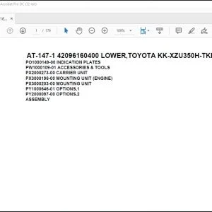 Tadano Crane AT-147-1 42096160400 LOWER,TOYOTA KK-XZU350H-TKMSS6 Spare Parts Catalog Manual - PDF DOWNLOAD