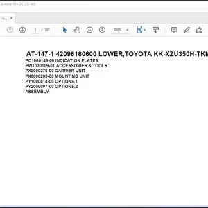 Tadano Crane AT-147-1 42096160600 LOWER,TOYOTA KK-XZU350H-TKMSS6 Spare Parts Manual  - PDF DOWNLOAD