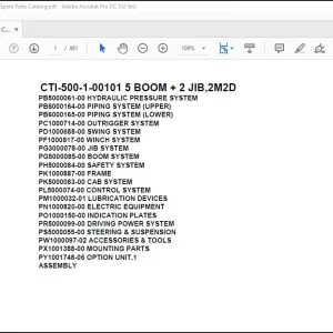 Tadano Crane CTI-500-1-00101 5 BOOM + 2 JIB 2M2D Spare Parts Catalog Manual -  PDF DOWNLOAD