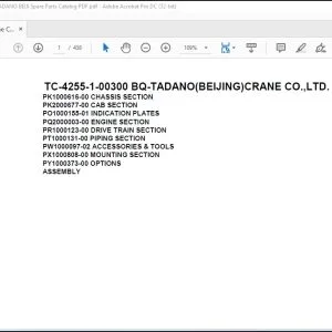 Tadano Crane Carrier TC-4255-1-00300 BQ-TADANO(BEIJING)CRANE CO.,LTD Spare Parts Catalog Manual