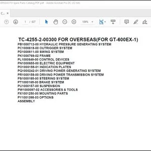 Tadano Crane Carrier TC-4255-2-00300 FOR OVERSEAS(FOR GT-600EX-1) Spare Parts Catalog Manual