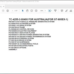Tadano Crane Carrier TC-4255-2-00400 FOR AUSTRALIA(FOR GT-600EX-1) Spare Parts Catalog Manual- PDF DOWNLOAD