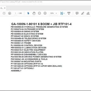 Tadano Crane GA-1000N-1-90101 6 BOOM + JIB RTF101-4 Spare Parts Catalog Manual - PDF DOWNLOAD