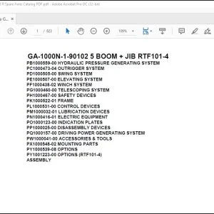 Tadano Crane GA-1000N-1-90102 5 BOOM + JIB RTF101-4 Spare Parts Catalog Manual - PDF DOWNLOAD