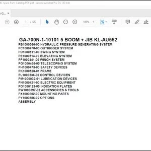 Tadano Crane GA-700N-1-10101 5 BOOM + JIB KL-AU552 Spare Parts Catalog Manual - PDF DOWNLOAD