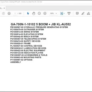 Tadano Crane GA-700N-1-10102 5 BOOM + JIB KL-AU552 Spare Parts Catalog Manual - PDF DOWNLOAD