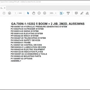 Tadano Crane GA-700N-1-10202 5 BOOM + 2 JIB, 2M2D, AU553WNS Spare Parts Catalog Manual - PDF DOWNLOAD