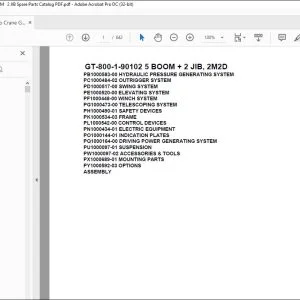 Tadano Crane GT-800-1-90102 5 BOOM + 2 JIB, 2M2D Spare Parts Catalog Manual - PDF DOWNLOAD