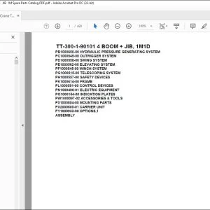 Tadano Crane TT-300-1-90101 4 BOOM + JIB, 1M1D Spare Parts Catalog Manual  -  PDF DOWNLOAD