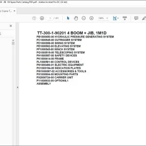 Tadano Crane TT-300-1-90201 4 BOOM + JIB, 1M1D Spare Parts Catalog Manual - PDF DOWNLOAD