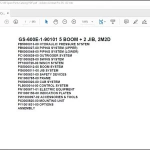 Tadano Truck Crane GS-600E-1-90101 5 BOOM + 2 JIB, 2M2D Spare Parts Catalog Manual - PDF DOWNLOAD