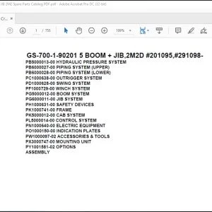 Tadano Truck Crane GS-700-1-90201 5 BOOM + JIB 2M2D 201095 291098 Spare Parts Catalog Manual - PDF DOWNLOAD