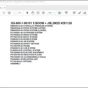 Tadano Truck Crane GS-900-1-90101 5 BOOM + JIB 2M2D 291126 Spare Parts Catalog Manual  - PDF DOWNLOAD