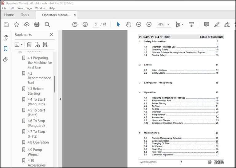 Wacker Neuson PTS 4V PTK 4 PTS 4H Pump Operator's Manual - PDF DOWNLOAD ...