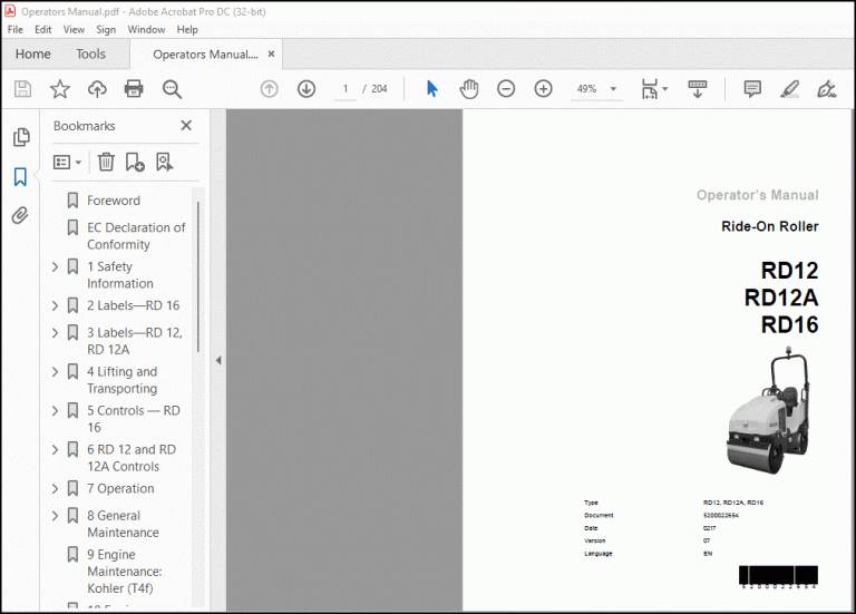 Wacker Neuson RD12 RD12A RD16 Ride-On Roller Operator’s Manual - PDF ...