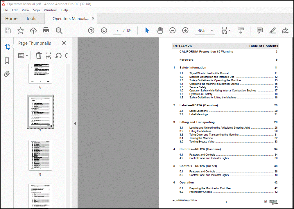 Wacker Neuson RD12A RD12K Ride-On Roller Operator’s Manual - PDF ...