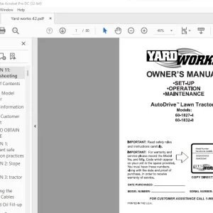 Yard Works 60-1827-4 60-1832-0 AutoDrive тм Lawn Tractors OWNER'S MANUAL - PDF DOWNLOAD
