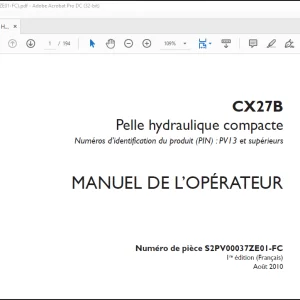 CASE CX27B Pelle hydraulique compacte MANUEL DE L’OPÉRATEUR(S2PV00037ZE01-FC) - PDF DOWNLOAD (French)