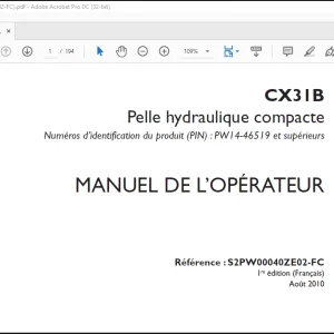 CASE CX31B Pelle hydraulique compacte MANUEL DE L’OPÉRATEUR(S2PW00040ZE02-FC)  - PDF DOWNLOAD (French)