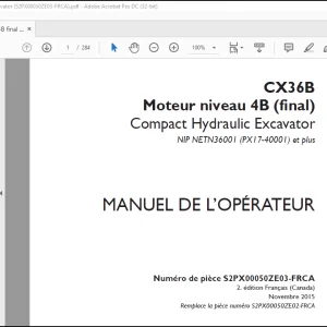 CASE CX36B Moteur niveau 4B (final) Compact Hydraulic Excavator MANUEL DE L’OPÉRATEUR(S2PX00050ZE03-CA) - PDF DOWNLOAD (French)