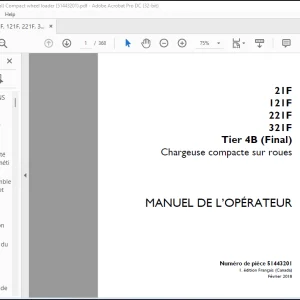 CASE Chargeuse compacte sur roues 21F,121F,221F,321F Tier 4B (Final) MANUEL DE L’OPÉRATEUR 51443201-PDF DOWNLOAD (FRENCH)