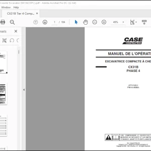 CASE EXCAVATRICE COMPACTE À CHENILLES CX31B PHASE 4 MANUEL DE L'OPÉRATEUR(84158255 FC) - PDF DOWNLOAD (French)