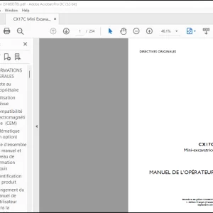 CASE Mini-excavatrice CX17C MANUEL DE L’OPÉRATEUR(680378) - PDF DOWNLOAD (French)