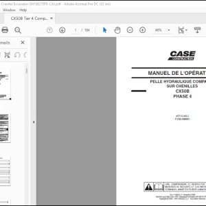 CASE PELLE HYDRAULIQUE COMPACTE SUR CHENILLES CX50B PHASE 4 MANUEL DE L'OPÉRATEUR(84158270CA)- PDF DOWNLOAD (French)