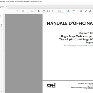 CNH Cursor® 13 Single Stage Turbocharger Tier 4B (final) and Stage IV Engine MANUALE D’OFFICINA 47869986 - PDF DOWNLOAD (Italian)