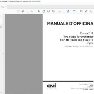 CNH Cursor® 13 Two Stage Turbocharger Tier 4B (final) and Stage IV Engine MANUALE D’OFFICINA 47870004 - PDF DOWNLOAD (Italian)