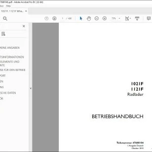 Case 1021F 1121F Radlader BETRIEBSHANDBUCH 47688104 - PDF DOWNLOAD (German)