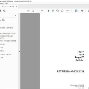 Case 1021F 1121F Stage IV Radlader BETRIEBSHANDBUCH 47920025 - PDF DOWNLOAD (German)