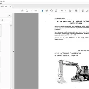 Case 1088P2A - 1088P2AL Pelle Hydraulique Sur Pneus Manuel de l’opérateur - PDF DOWNLOAD (French)