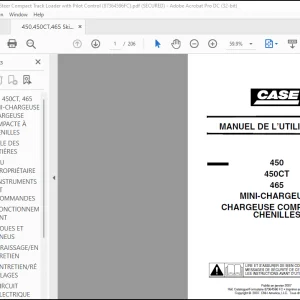 Case 450 450CT 465 MINI-CHARGEUSE CHARGEUSE COMPACTE À CHENILLES MANUEL DE L’UTILISATEUR(87364596FC) - PDF DOWNLOAD (French)