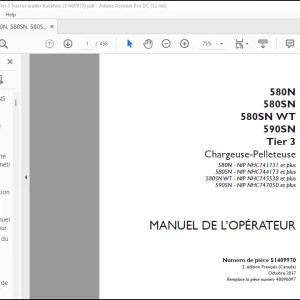 Case 580N, 580SN, 580SN WT, 590SN Tier 3 Chargeuse-Pelleteuse MANUEL DE L’OPÉRATEUR(51409970) - PDF DOWNLOAD (French)