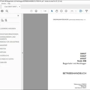 Case 580ST 590ST 695ST Stufe IIIB Baggerlader mit Heckbagger BETRIEBSHANDBUCH 47900144  - PDF DOWNLOAD (German)