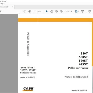 Case 580T 580ST 590ST 695ST Pelles sur Pneus Manuel de Réparation 84428673B - PDF DOWNLOAD (French)