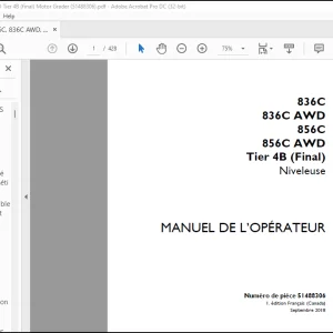 Case 836C 836C AWD 856C 856C AWD Tier 4B (Final)Niveleuse MANUEL DE L’OPÉRATEUR(51488306)  - PDF DOWNLOAD (French)