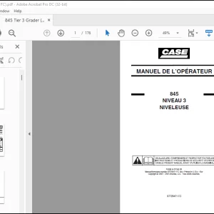 Case 845 NIVEAU 3 NIVELEUSE MANUEL DE L’OPÉRATEUR (87729471 FC) - PDF DOWNLOAD (French)