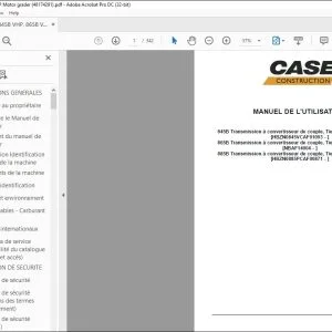 Case 845B VHP 865B VHP 885B VHP Motor grader Niveleuse Manuel de Réparation 48174291 - PDF DOWNLOAD (French)