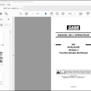 Case 885 NIVELEUSE NIVEAU 3 TOUTES ROUES MOTRICES MANUEL DE L’OPÉRATEUR(87729452 FC) - PDF DOWNLOAD (French)