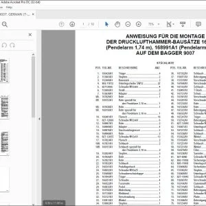 Case ANWEISUNG FÜR DIE MONTAGE DER DRUCKLUFTHAMMER-BAUSÄTZE 168357A1 (Pendelarm 1,74 m), 168991A1 (Pendelarm 2,18 m) AUF DEM BAGGER 9007 - PDF DOWNLOAD (German)