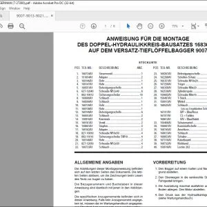 Case ANWEISUNG FÜR DIE MONTAGE DES DOPPEL-HYDRAULIKKREIS-BAUSATZES 168361A1 AUF DEM VERSATZ-TIEFLÖFFELBAGGER 9007 - PDF DOWNLOAD (German)