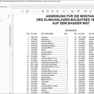 Case ANWEISUNG FÜR DIE MONTAGE DES KLIMAANLAGEN-BAUSATZES 168373A1 AUF DEM BAGGER 9007 - PDF DOWNLOAD (German)