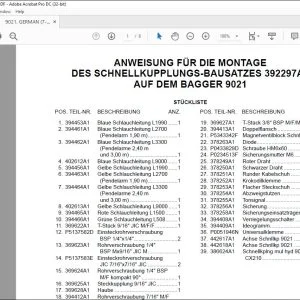 Case ANWEISUNG FÜR DIE MONTAGE DES SCHNELLKUPPLUNGS-BAUSATZES 392297A1 AUF DEM BAGGER 9021 - PDF DOWNLOAD (German)