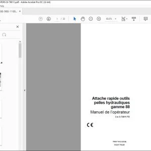 Case Attache rapide outils pelles hydrauliques gamme 88 Manuel de l’opérateur Cre 9-79811 - PDF DOWNLOAD (French)