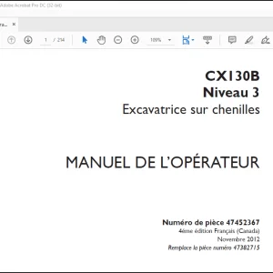 Case CX130B Niveau 3 Excavatrice sur chenilles MANUEL DE L’OPÉRATEUR(47452367) - PDF DOWNLOAD (French)